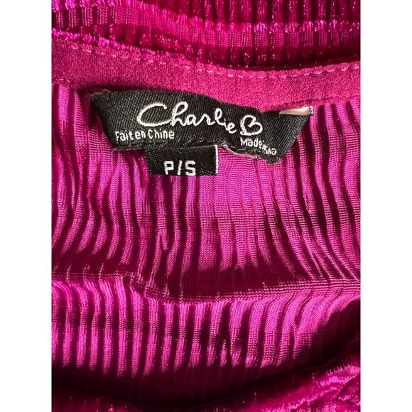 Charlie B purple tank top size P/S shimmer purple velvet/sheer shimmery - Picture 4 of 7